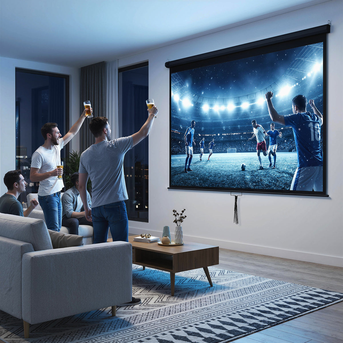 Écran de Projection 120" 4:3 HD 4K, Boîtier en Métal, Écran Hauteur Réglable Manuellement, 244x183cm, Noir-1