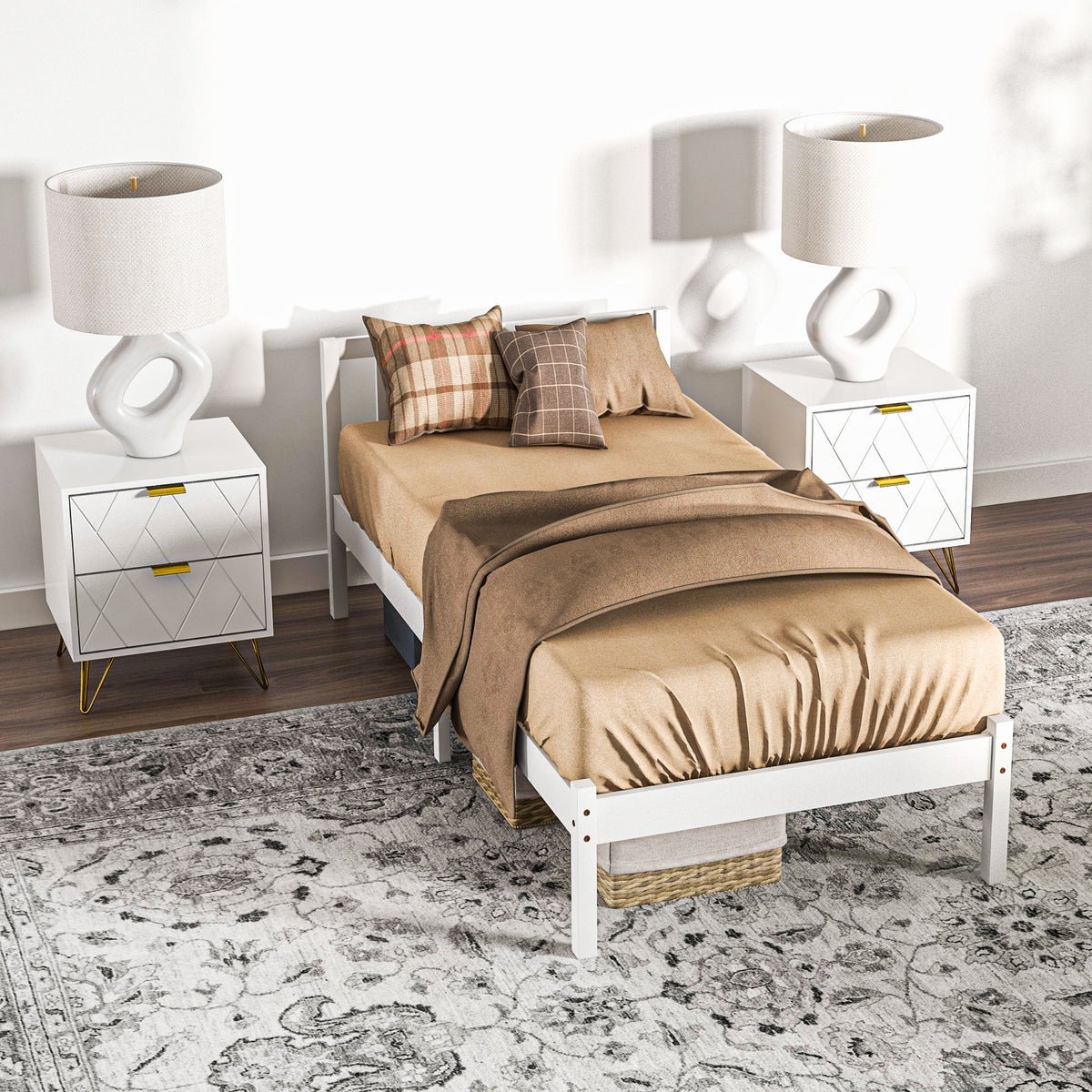 Cadre de lit en bois massif 90x190 cm lit simple avec tête de lit et sommier à lattes solide pour enfants adultes-8
