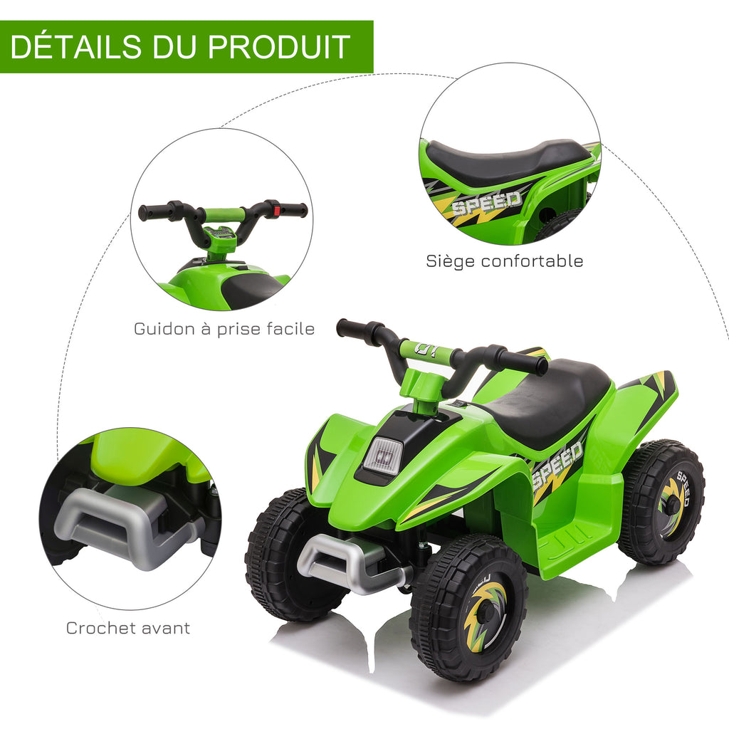 Quad électrique pour enfants 18-36 mois véhicule à batterie 6V avec marche avant et arrière 72 x 40 x 45,5 cm vert-6