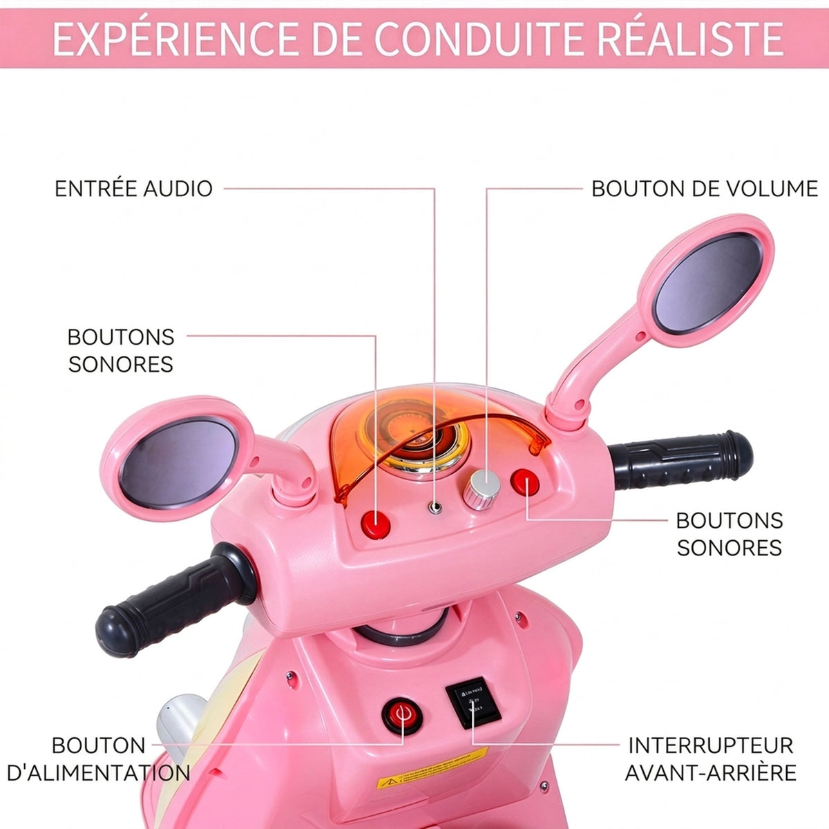 ® Scooter électrique pour Enfant 3 Ans 6 V Métal + polypropylène 108 x 51 x 75 cm Rose/Blanc-4