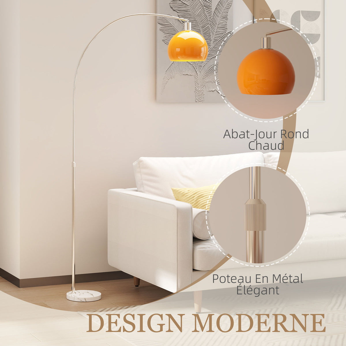 Lampadaire sur pied salon, lampe sur pied, abat-jour minimaliste à haut mât et interrupteur à pied, 26x90x180cm, orange-3