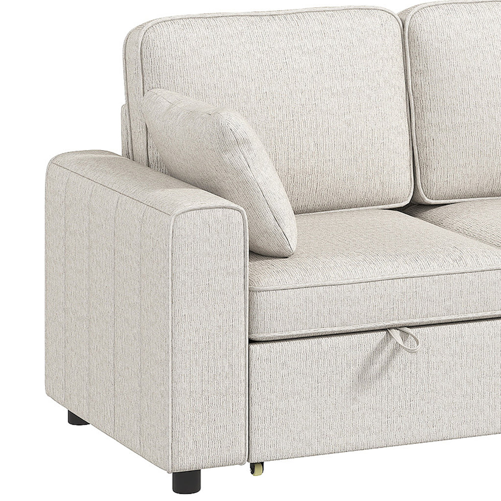 Canapé d'Angle Convertible en Chenille, Canapé-Lit 3 Places Modulaire 225 cm avec Pouf de Rangement, Beige-9