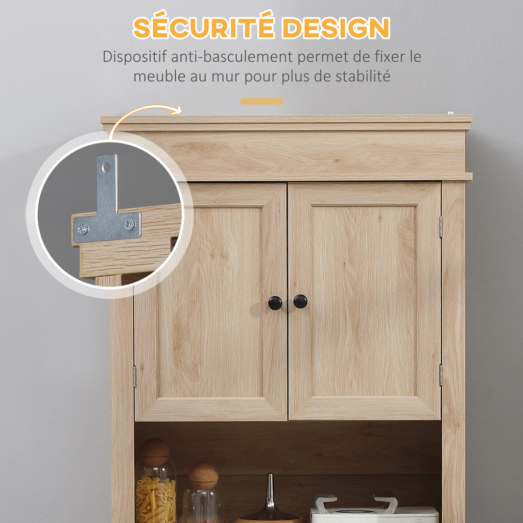 Armoire de cuisine buffet cuisine vaisselier meuble de rangement style moderne avec placards, étagères réglables, tiroir, et niche, pour salle à manger, salon, 74 x 39,5 x 183 cm, chêne clair-5