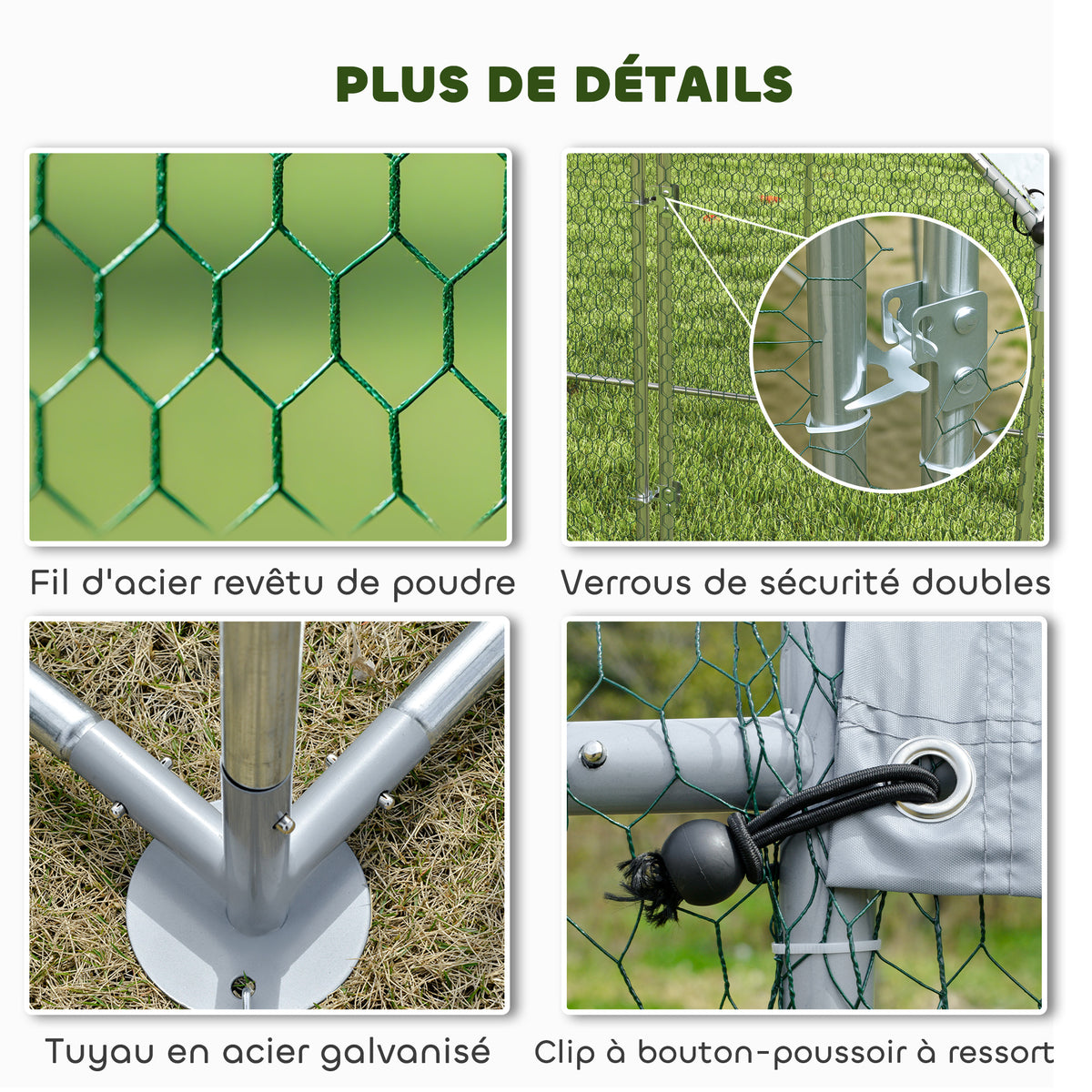 Enclos poulailler extérieur 4 m², parc grillagé - acier galvanisé Ø19mm - bâche Oxford 420D anti-UV 200x200x200cm argent-5