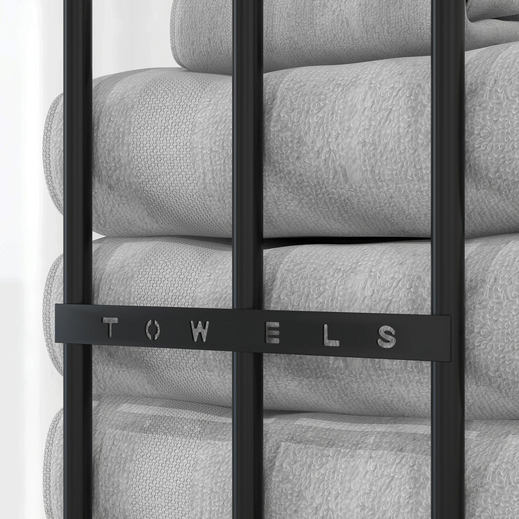 Porte serviettes mural 3 barres en métal noir - peut contenir jusqu'à 6 serviettes, dim. 21l x 12P x 74H cm-7