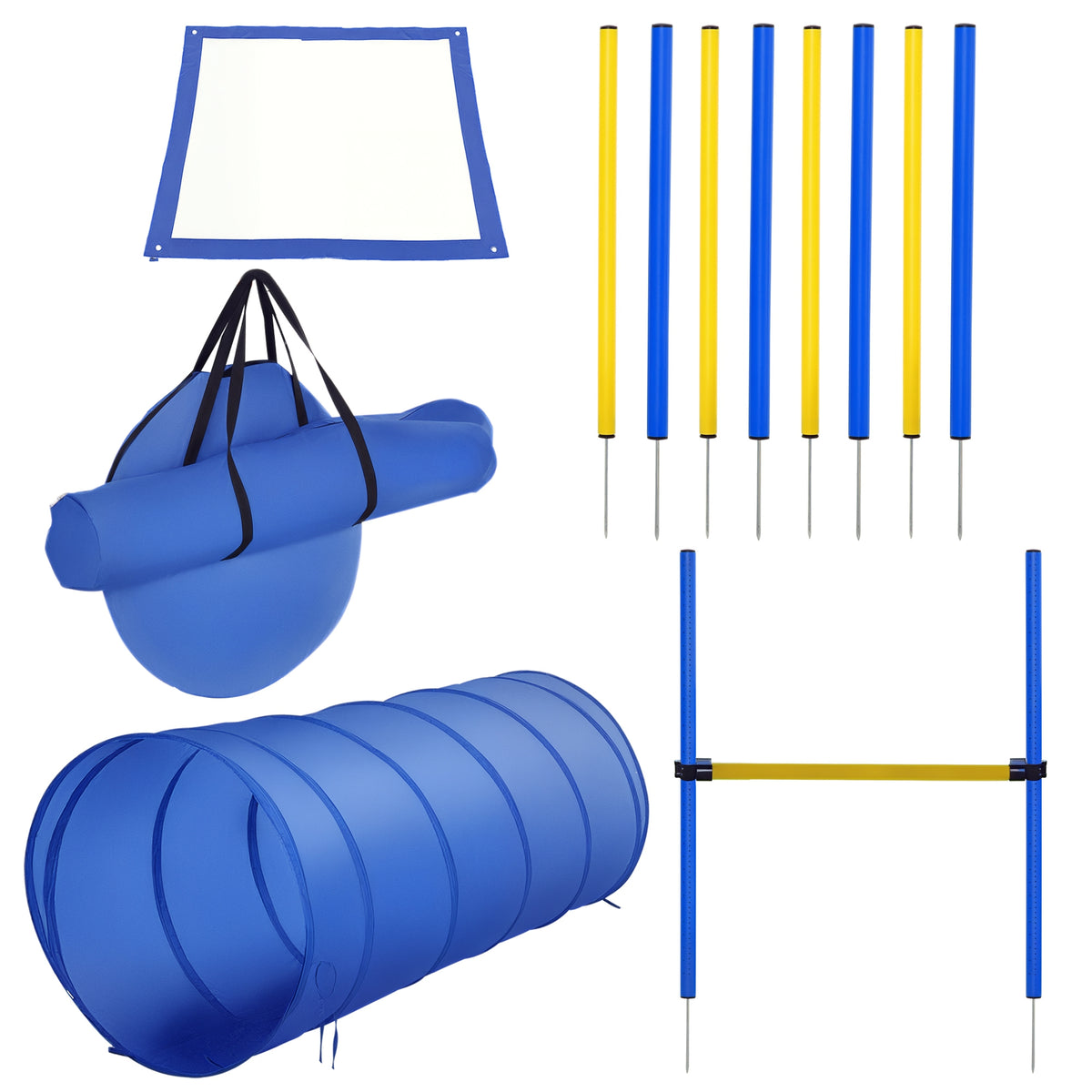 Agility sport pour chiens équipement complet obstacle, tunnel, slalom, zone repos + sac de transport bleu jaune-0