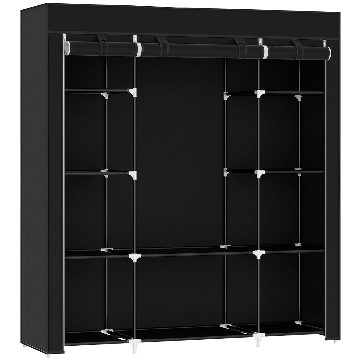 Armoire de rangement penderie en tissu pliable avec barre de suspension et étagères, 150 x 43 x 162,5 cm, noir-0