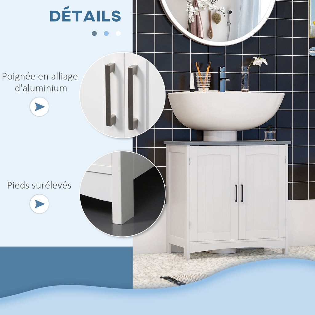 Meuble salle de bain sous lavabo à double portes avec étagères réglables, blanc-5