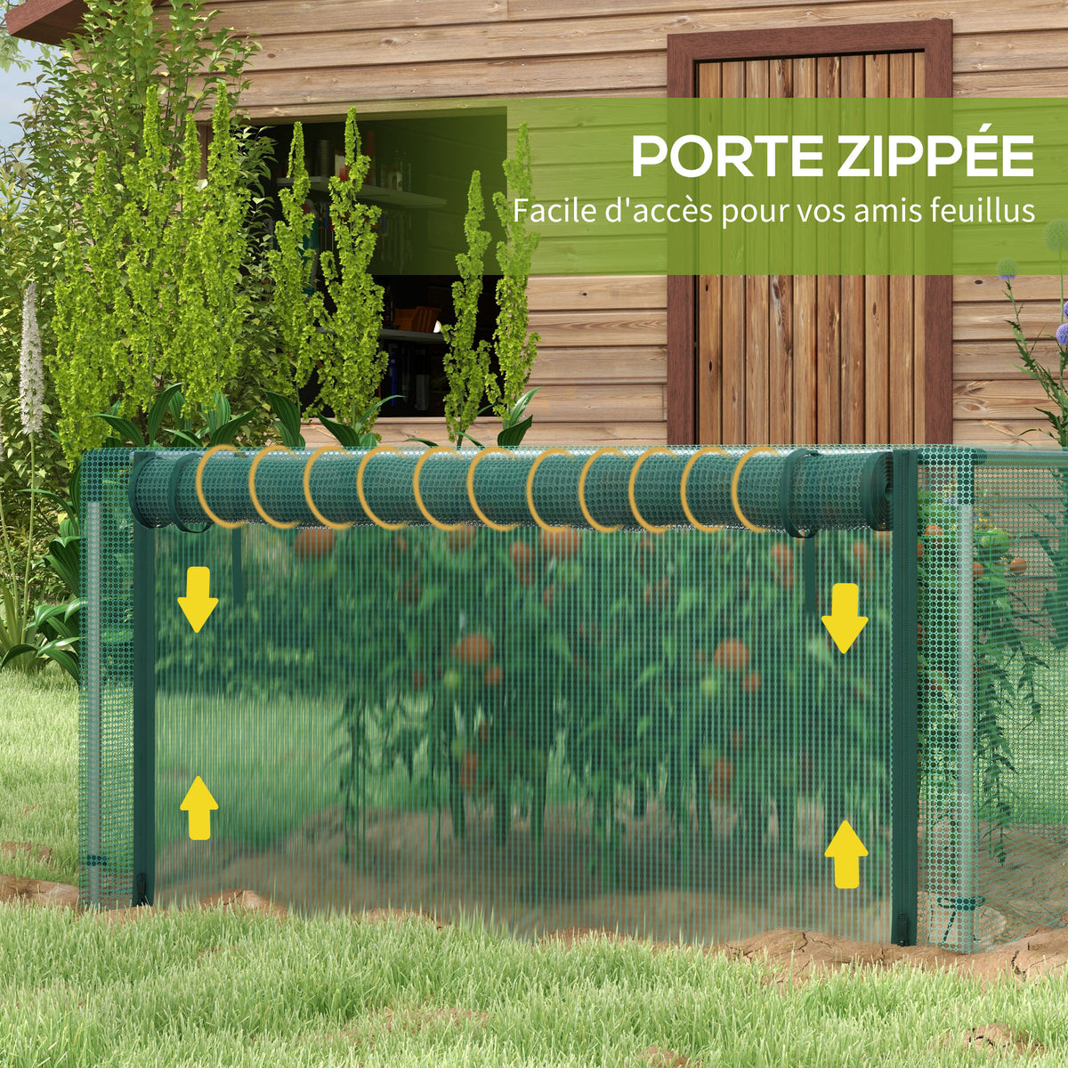 Serre de jardin serre à tomates filet protection porte zippée enroulable HDPE, dim. 125L x 373l x 62,5H cm-5