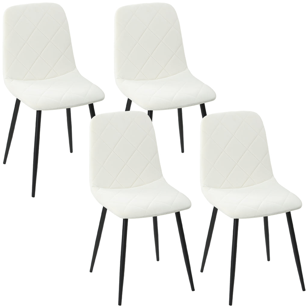 Lot de 4 chaises de salle à manger rembourrées avec dossier haut, pieds en acier et tissu effet velours, crème-0