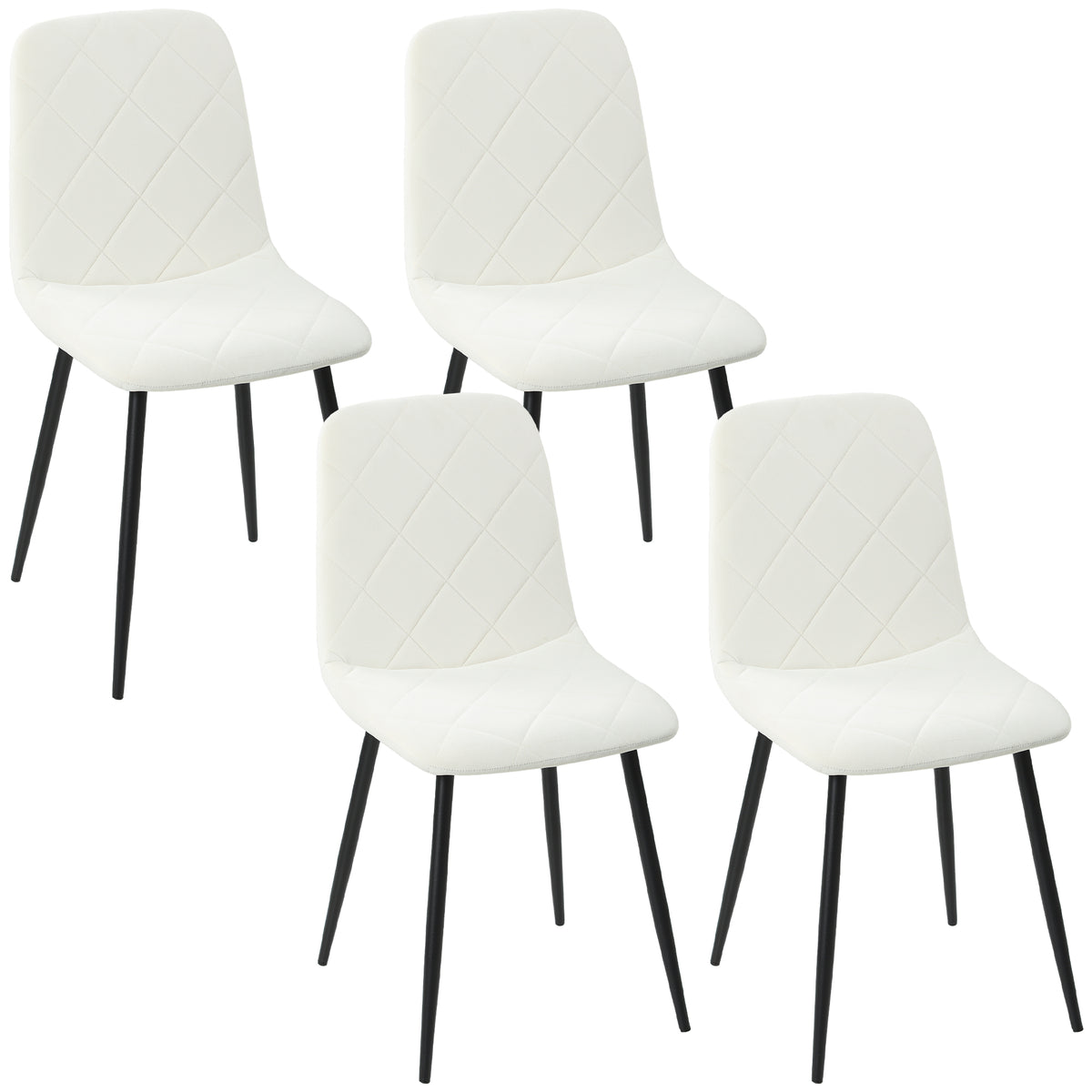 Lot de 4 chaises de salle à manger rembourrées avec dossier haut, pieds en acier et tissu effet velours, crème-0