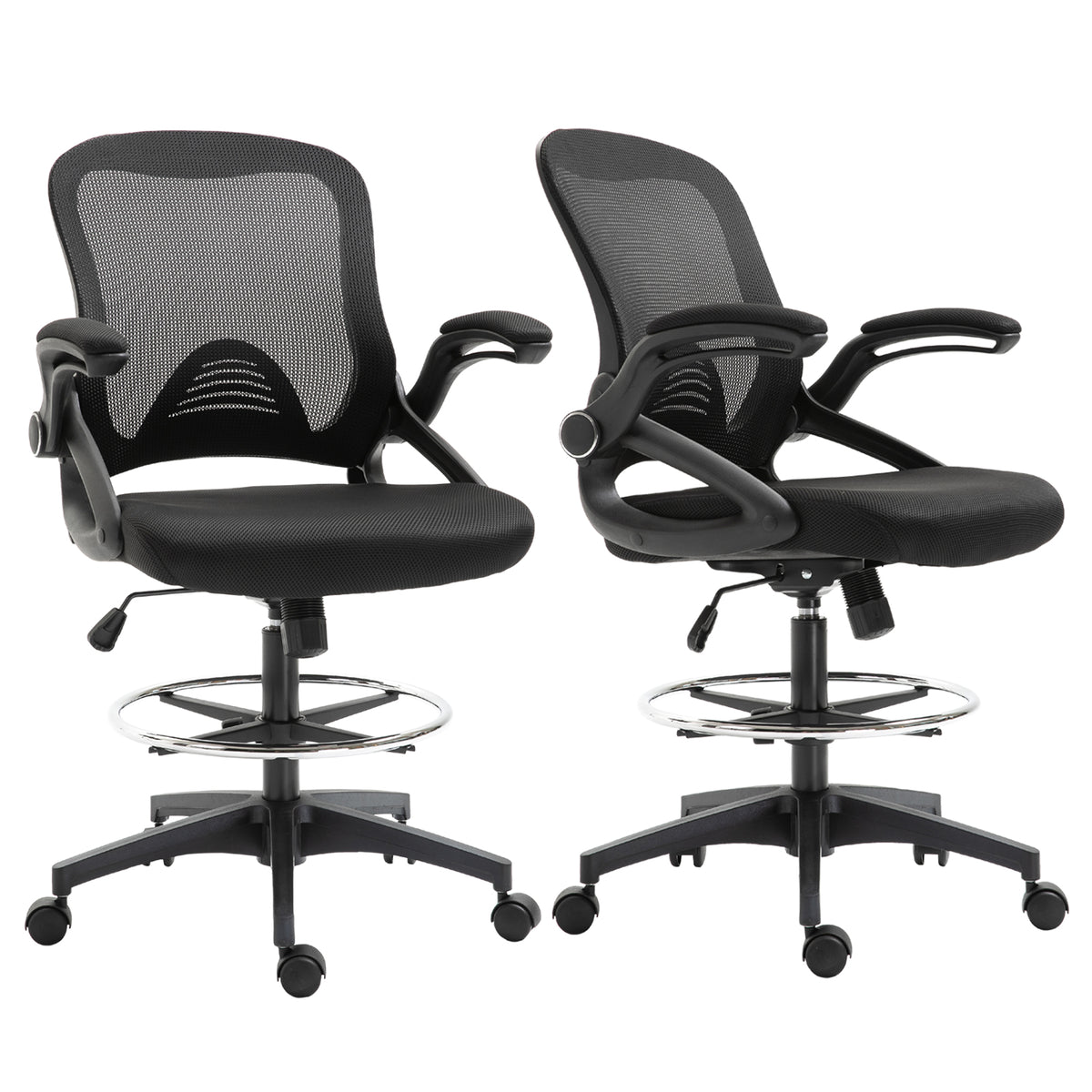 Lot de 2 fauteuils de bureau chaise de bureau assise haute réglable dim. 64L x 60l x 106-126H cm maille respirante noir-0