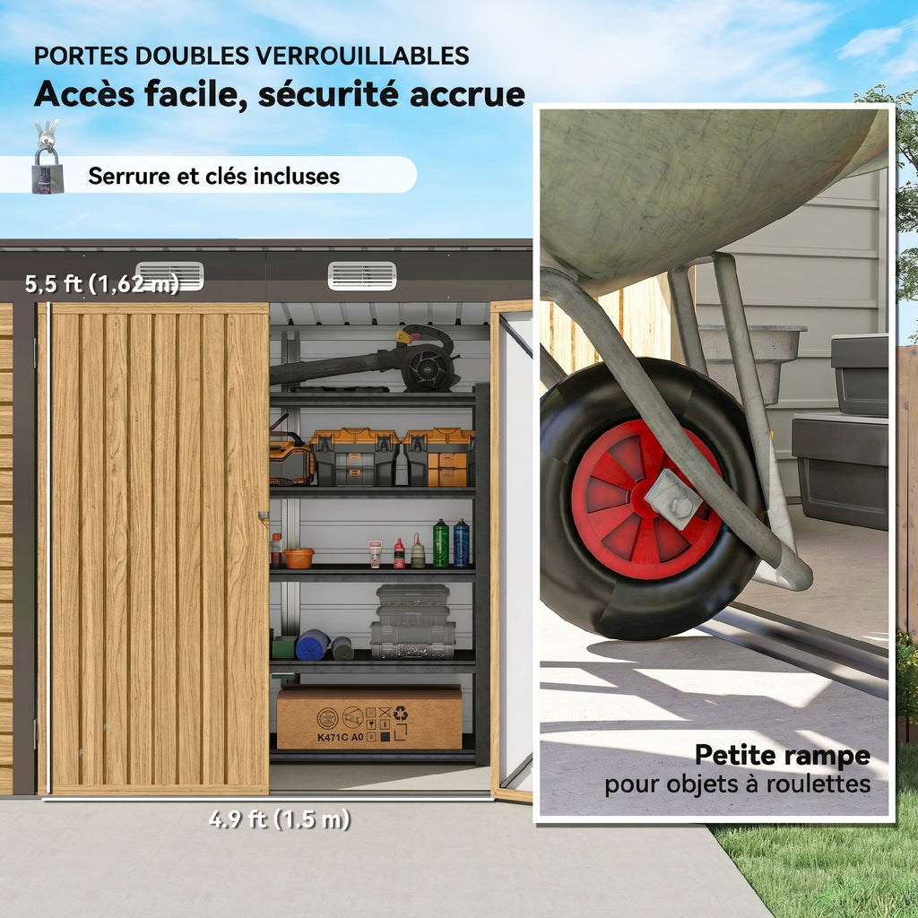 Abri de Jardin en Métal 3 m² Facile à Monter, Cabane de Jardin Structure en Acier Galvanisé Améliorée, Chêne-5