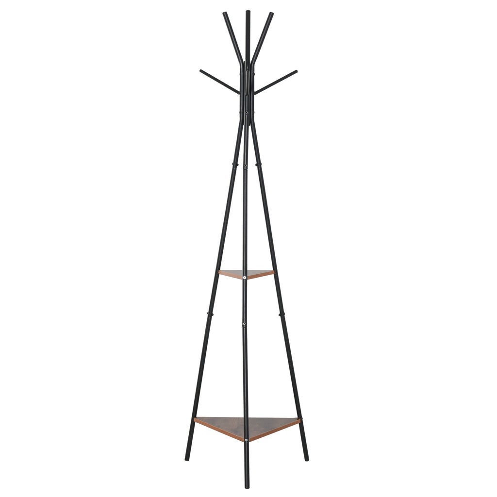 Porte-manteau trépied style industriel branches 2 étagères + 6 patères dim. 52L x 46l x 182H cm métal noir-0