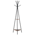 Porte-manteau trépied style industriel branches 2 étagères + 6 patères dim. 52L x 46l x 182H cm métal noir-0