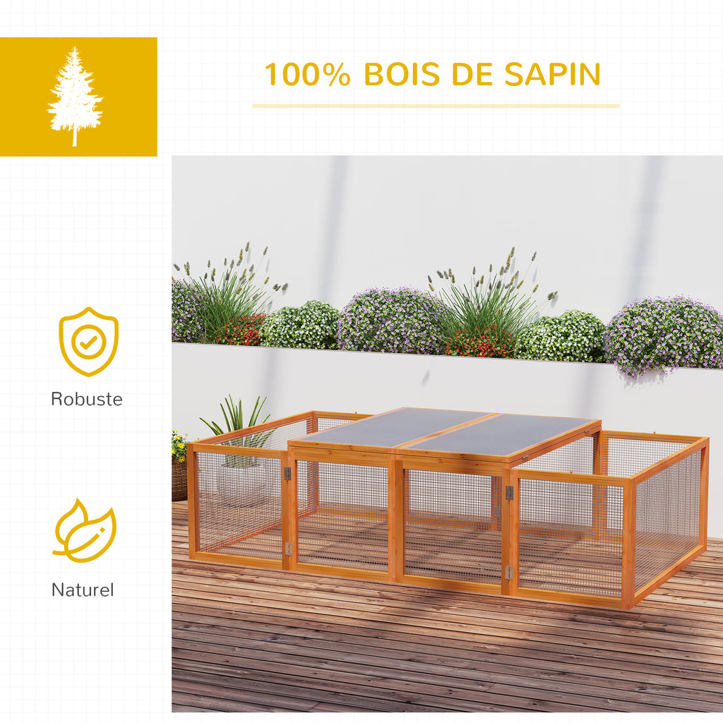Clapier cage à lapins extérieur intérieur 2 portes supérieures 181L x 100l x 48H cm bois massif marron-4