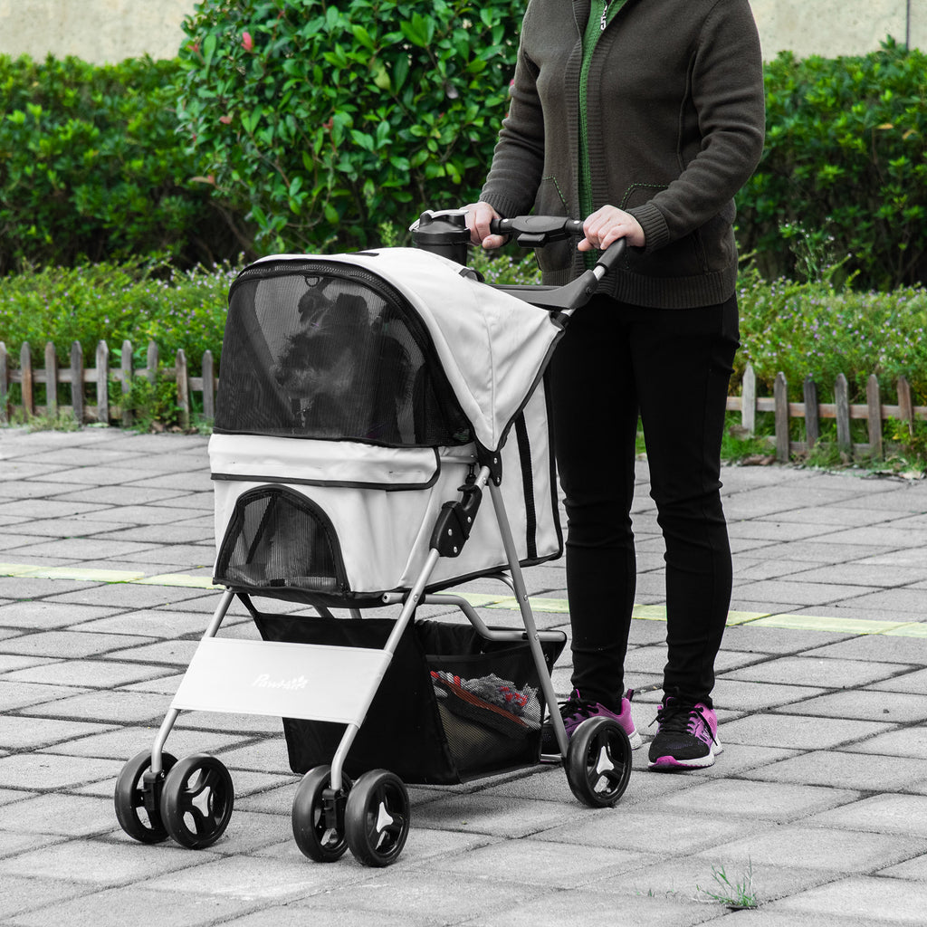 Poussette buggy pour chiens 77L x 45l x 99,5H cm pliable imperméable tissu 600D Oxford 4 roues gris-9