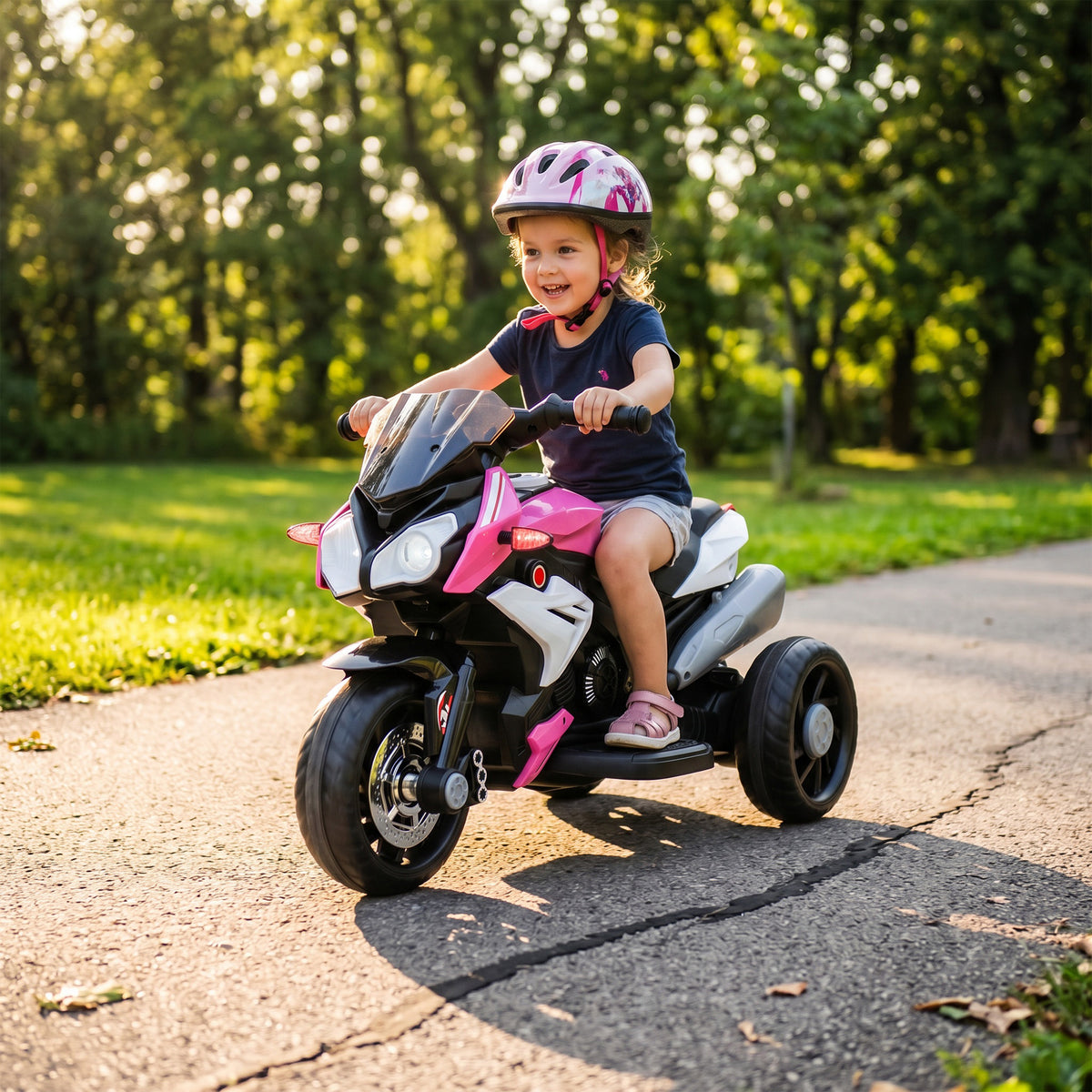 Moto électrique enfants 3 roues 6 V, voiture électrique enfants 3 à 5 ans, effets lumineux et sonores, 86x42x52cm, rose-7
