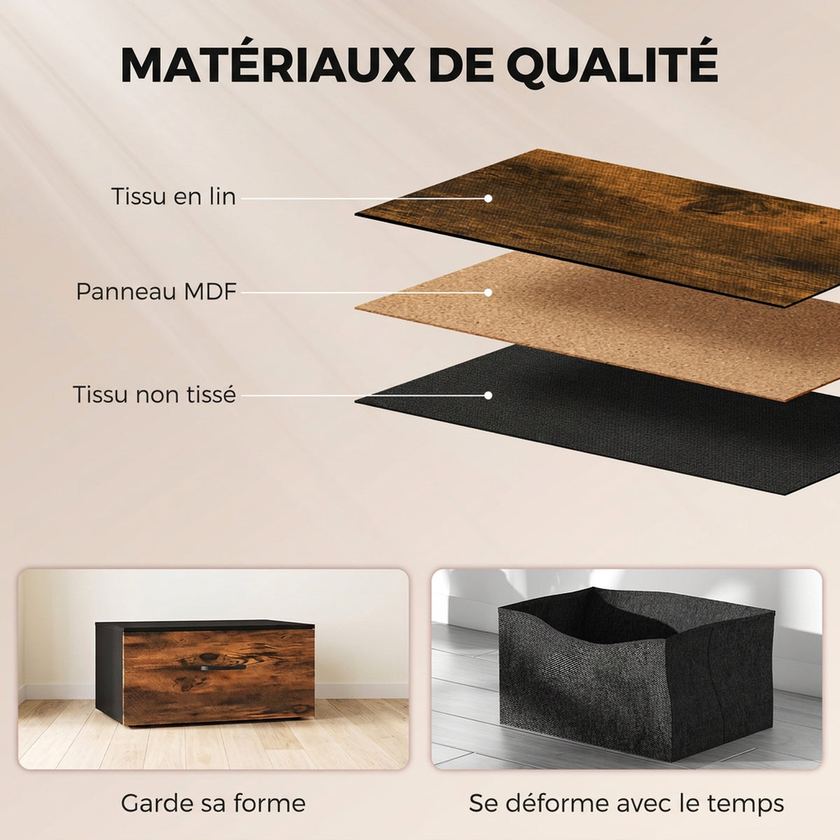 Commode 7 Tiroirs en Tissu Pliables, Commode Chambre Adulte avec Plateau Supérieur et Cadre en Acier, Brun Rustique-5