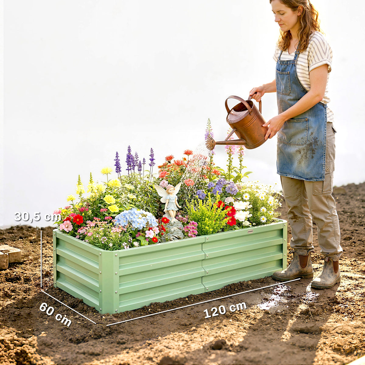 Carré Potager de Jardin Rectangulaire, Tôle d'Acier Ondulée, 120 x 60 x 30,5 cm, Vert-2