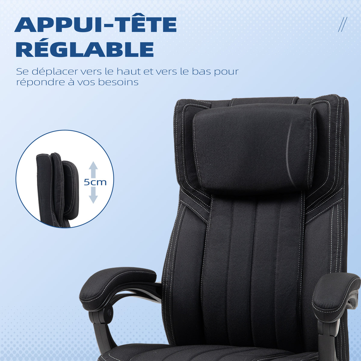 Chaise de bureau siège pivotant dossier inclinable hauteur réglable 65 x 61 x 105-113 cm noir-5