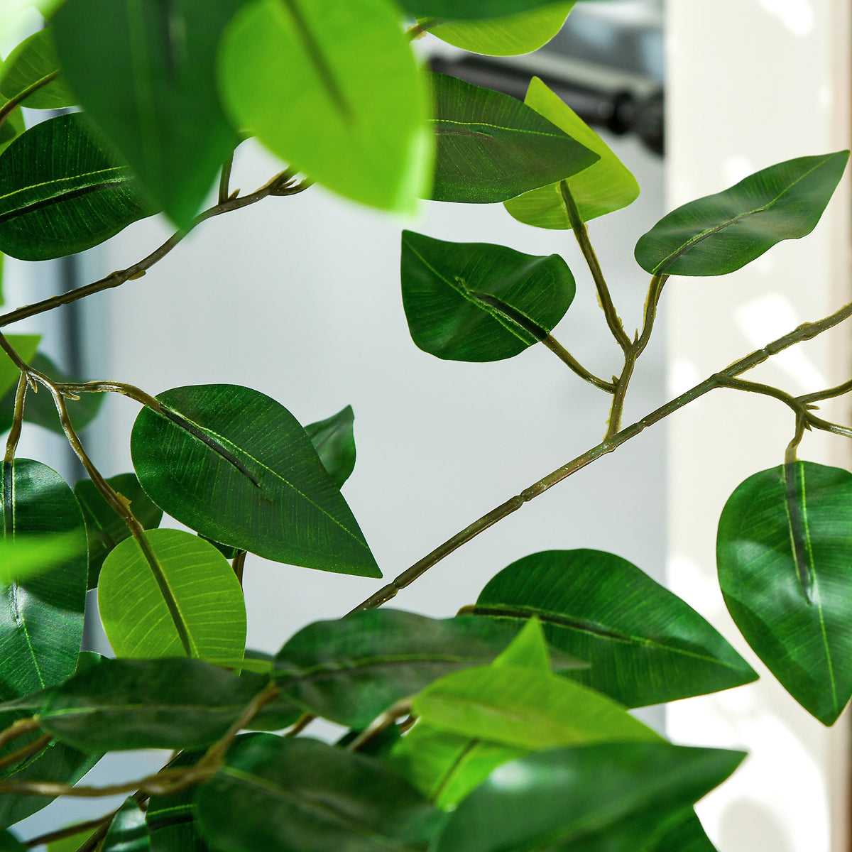 Lot de 2 plantes artificielles ficus hauteur 1,50 m tronc branches liane lichen feuilles grand réalisme pot inclus vert-8