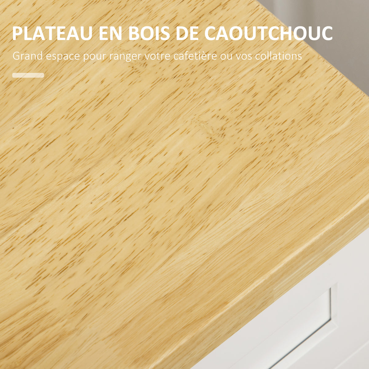 Desserte de cuisine à roulettes multi-rangements 1 tiroir 1 placard 1 portes-torchons blanc et plateau en bois-4