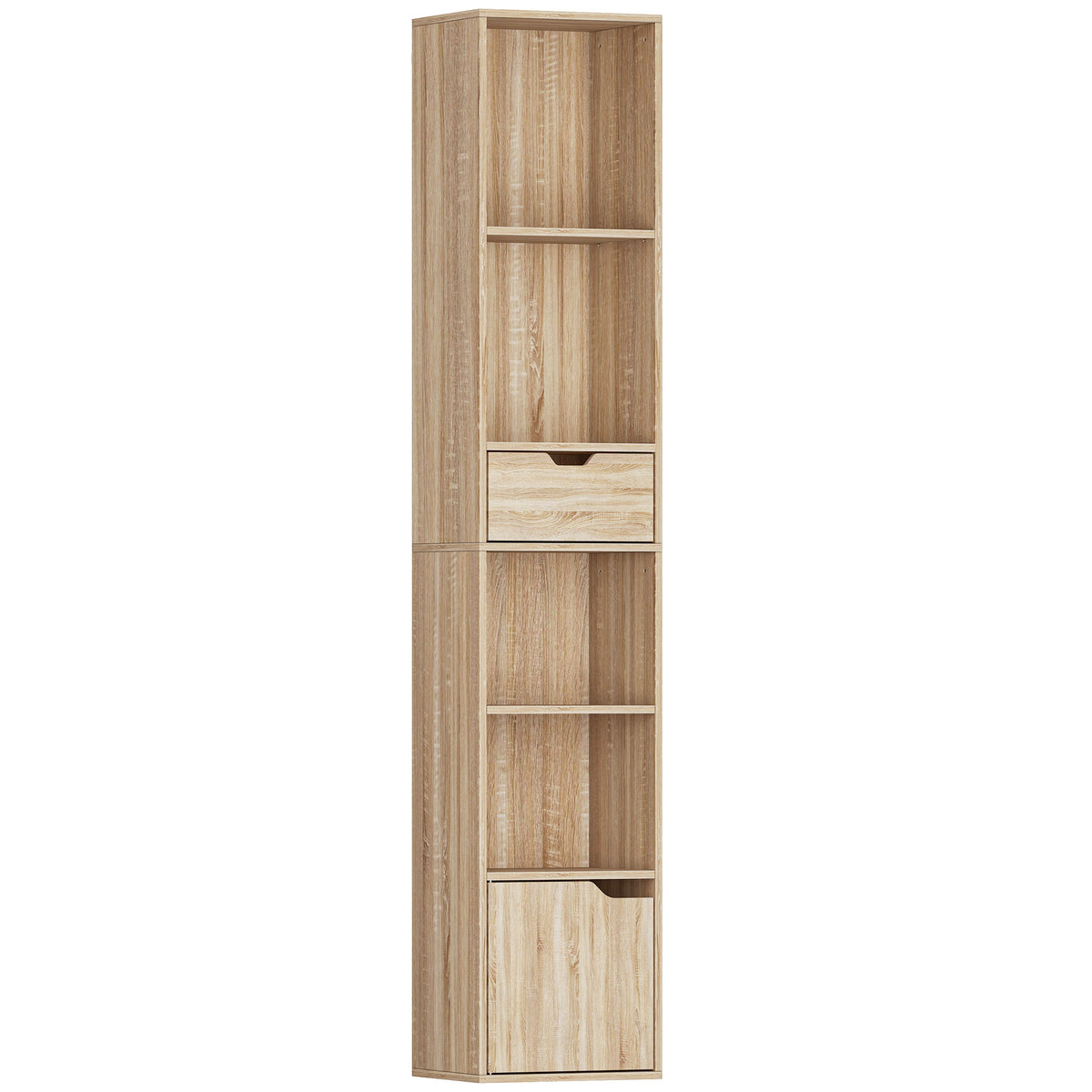 Bibliothèque, étagère à livres, meuble de rangement avec tiroir placard compartiments ouvertes, 30 x 24 x 158 cm naturel-0