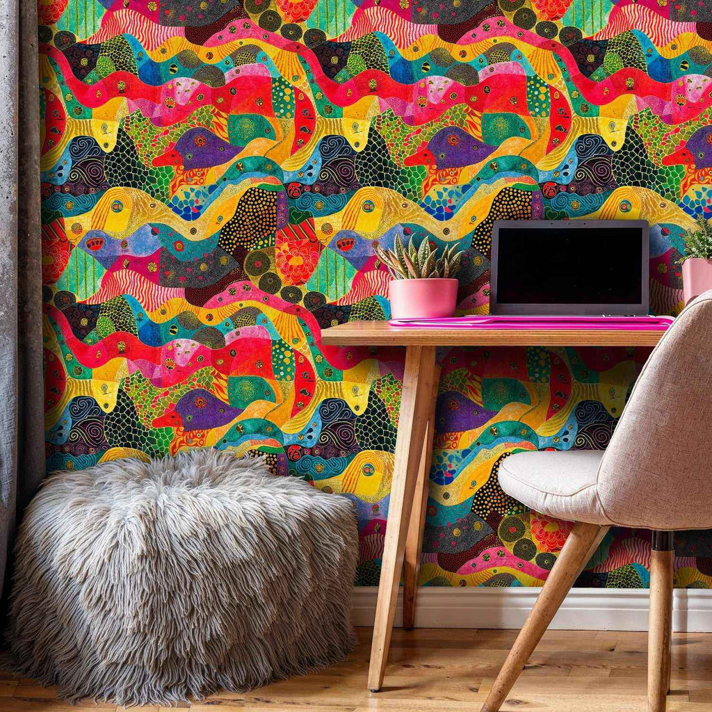 Papier peint abstrait aux motifs fluides et colorés