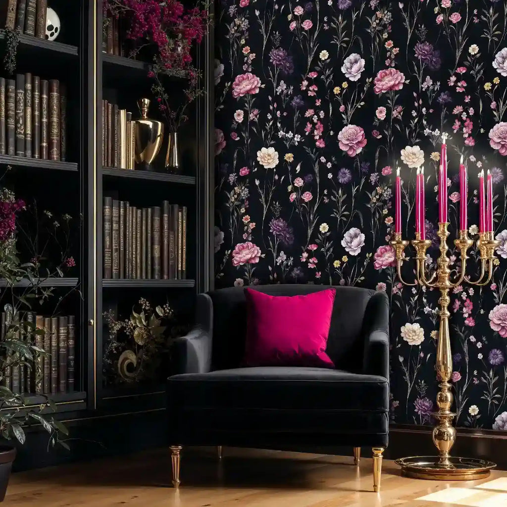 Papier peint jardin fleuri sombre