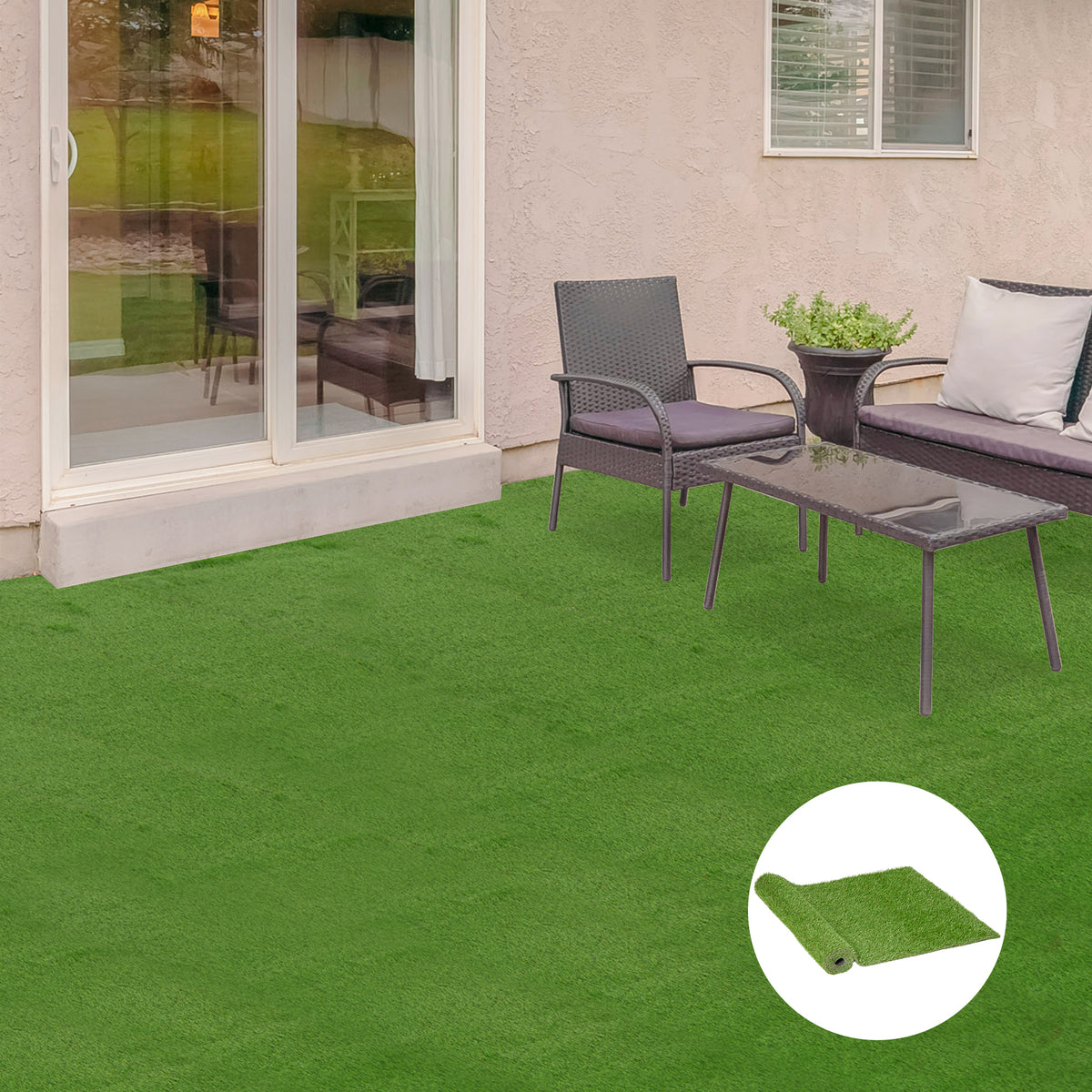 Lot de 2 gazons synthétiques artificiels Moquette extérieure intérieure 3L x 1l m Herbes Hautes denses 2,5 cm Vert-1