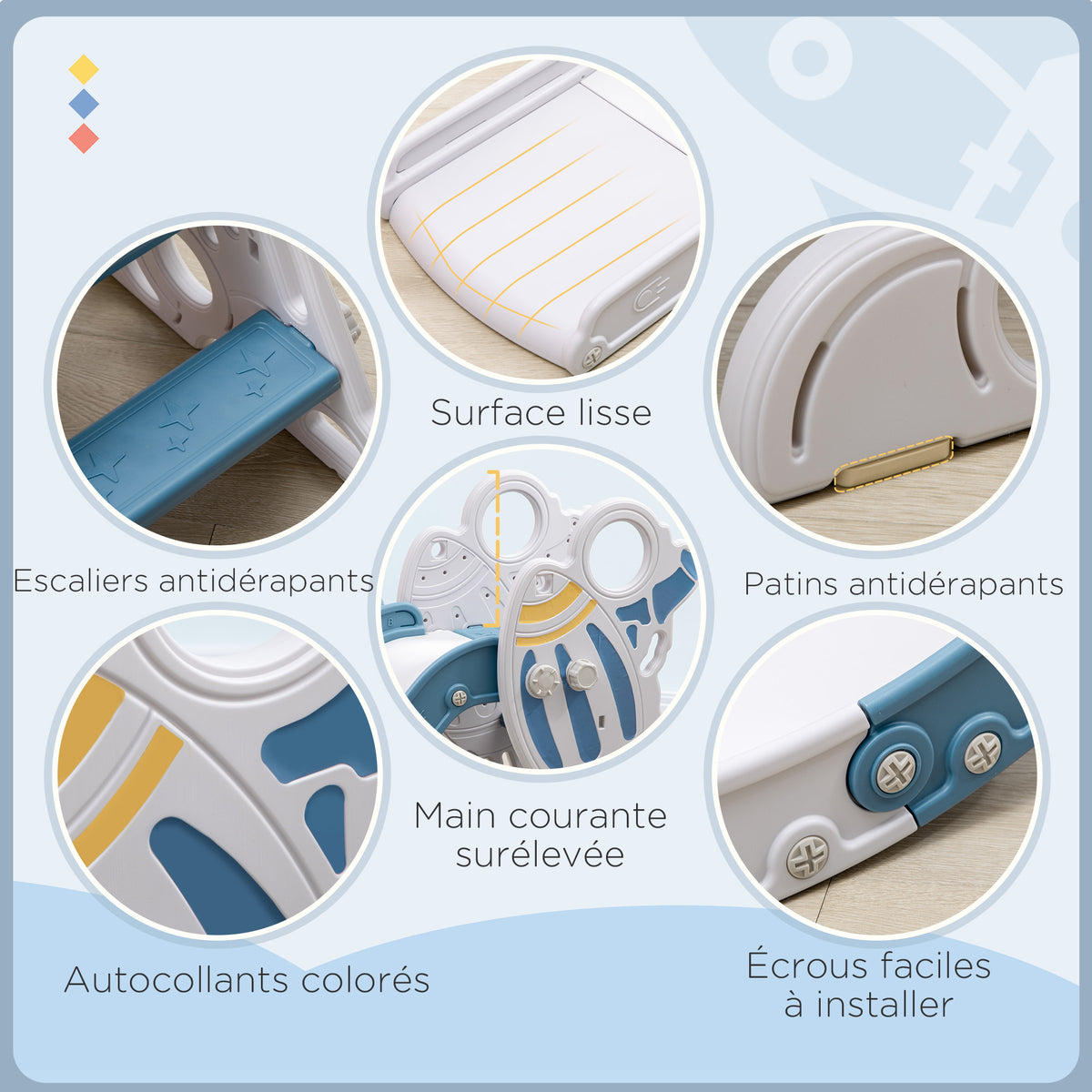 Toboggan pour enfants toboggan intérieur pour enfant, de 18 à 36 mois, jusqu'à 30 kg, 157L x 46,5l x 80H cm, bleu-4