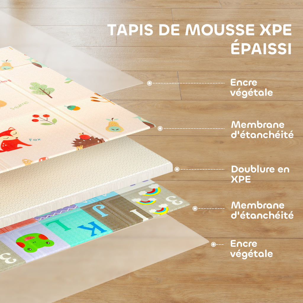 Tapis de jeu pour bébé pliable et réversible, tapis de sol en mousse épais, 180 x 150 x 1 cm, multicolore-4