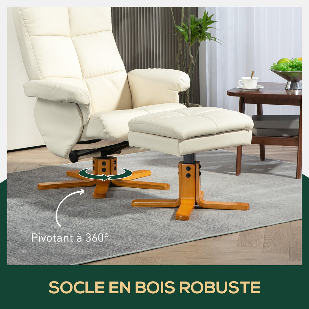 Fauteuil relax avec repose-pied, fauteuil de relaxation, pivotant à 360°, dossier inclinable, 80 x 86 x 99 cm, crème-6