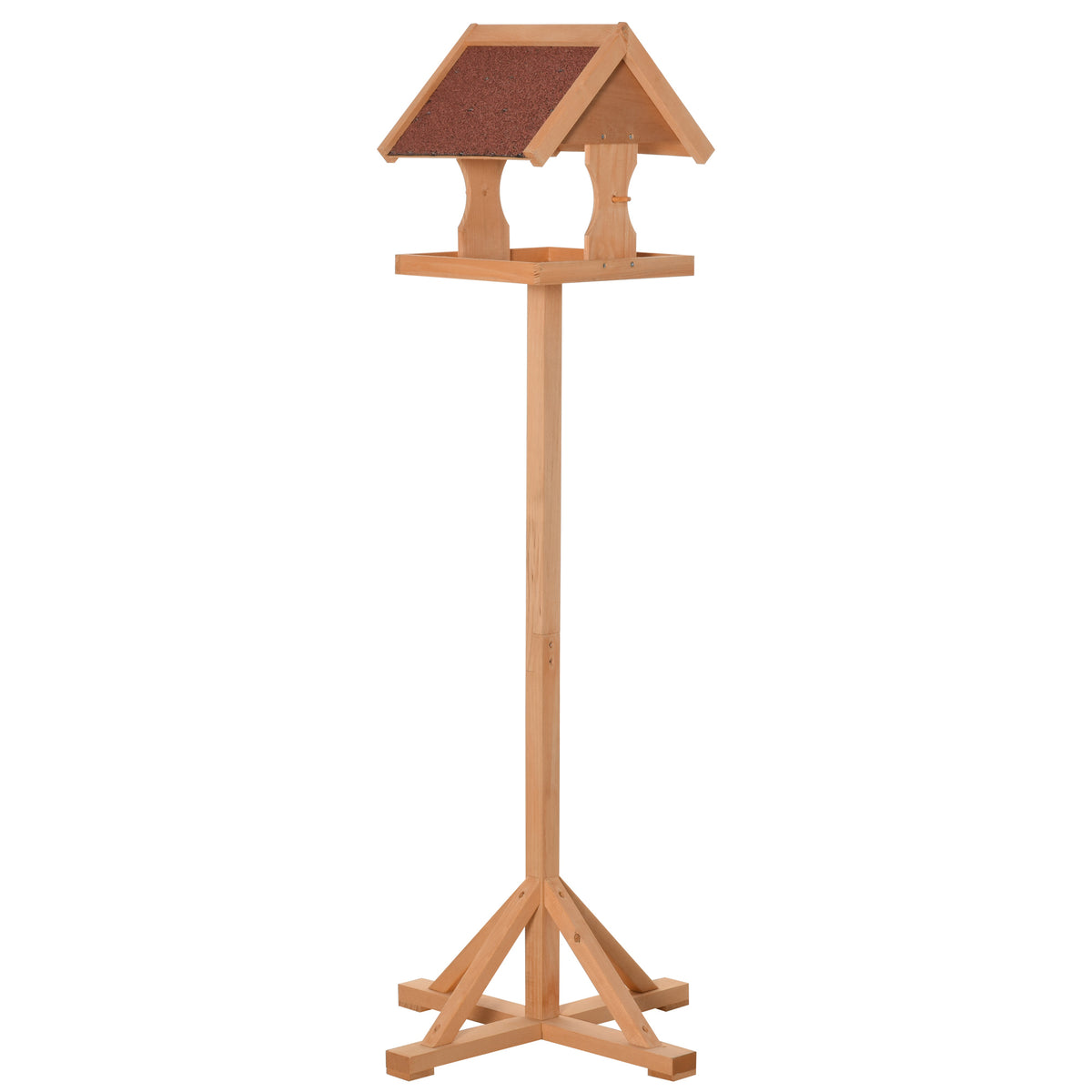 Mangeoire oiseaux extérieur sur pied, toit résistant aux intempéries, bois massif, 55 x 55 x 144 cm, bois naturel-0