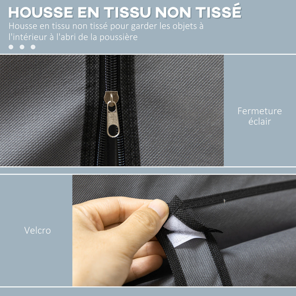 Armoire penderie multi-rangement - 8 étagères, 2 barres - non tissé gris-4