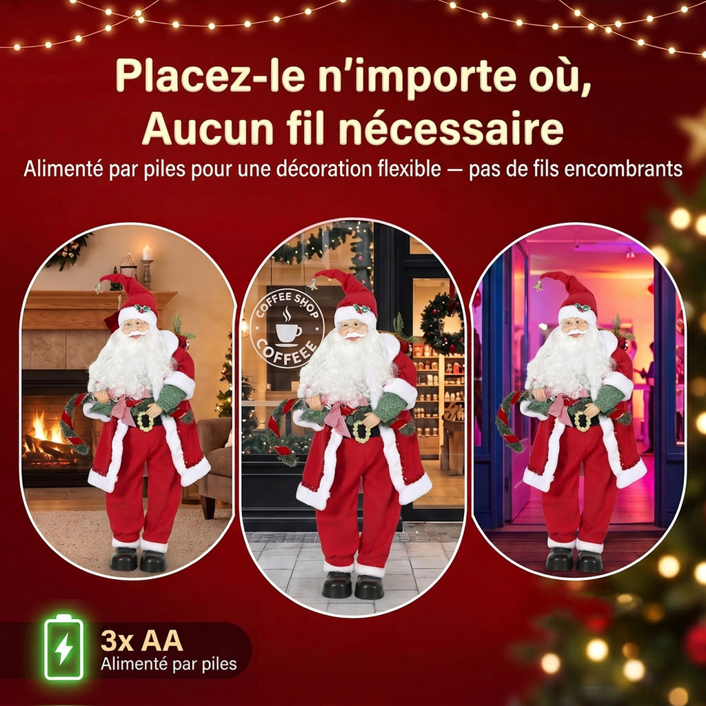 Père Noël Animé 120 cm avec Musique, Décoration de Noël Chantante et Oscillante, Activation Sonore et Tactile, Rouge-5