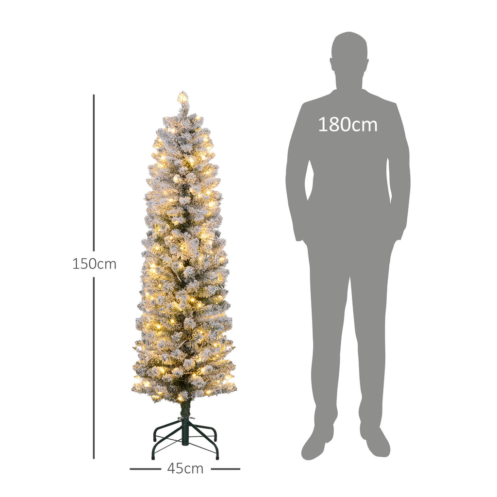 Sapin de Noël artificiel 150 cm avec éclairage LED blanc chaud, 263 branches enneigées, base en métal, réaliste et fin-2
