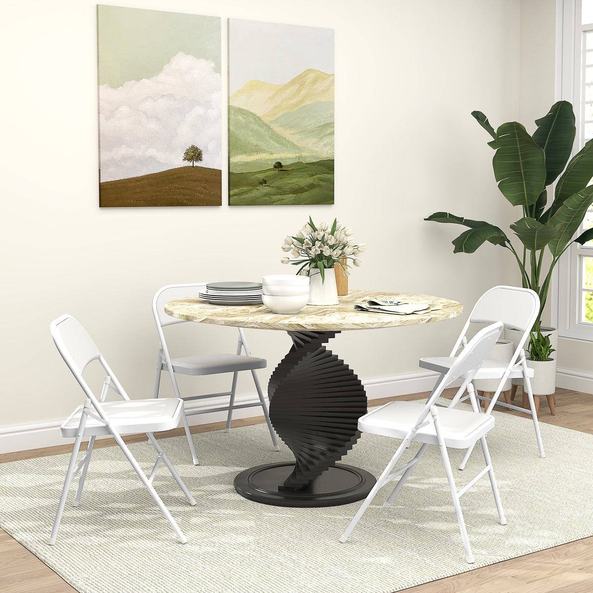 Lot de 4 chaises pliantes chaises de salle à manger portables cadre en acier dim. 45l x 46P x 78H cm blanc-9