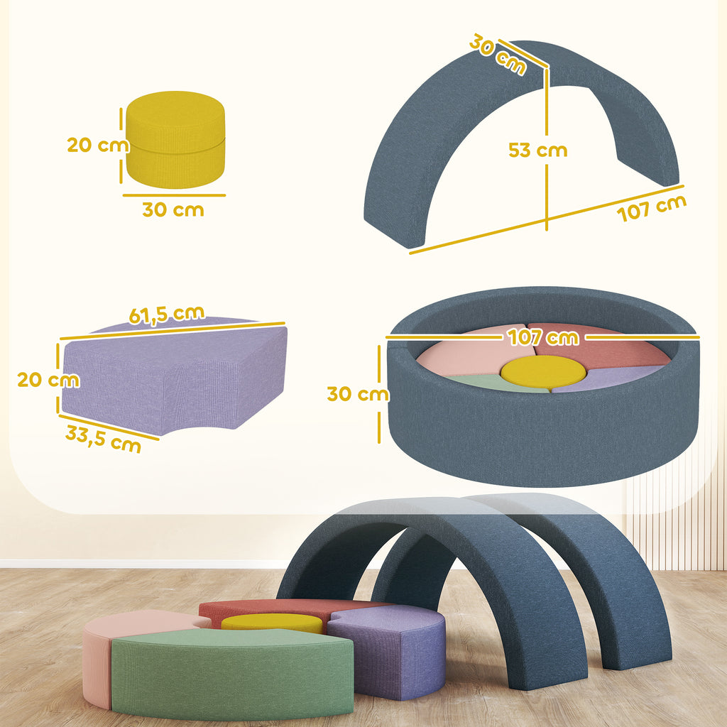 Parcours motricité bébé module motricité bébé 7 pièces avec housse lavable 107 x 107 x 30 cm multicolore-2
