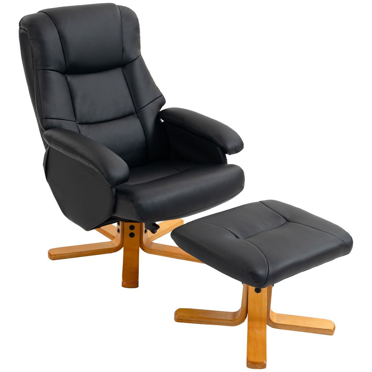 Fauteuil Relax avec Repose-Pied, Fauteuil de Relaxation Inclinable en PU, Pivotant 360°, Fonction Bascule, Noir-0