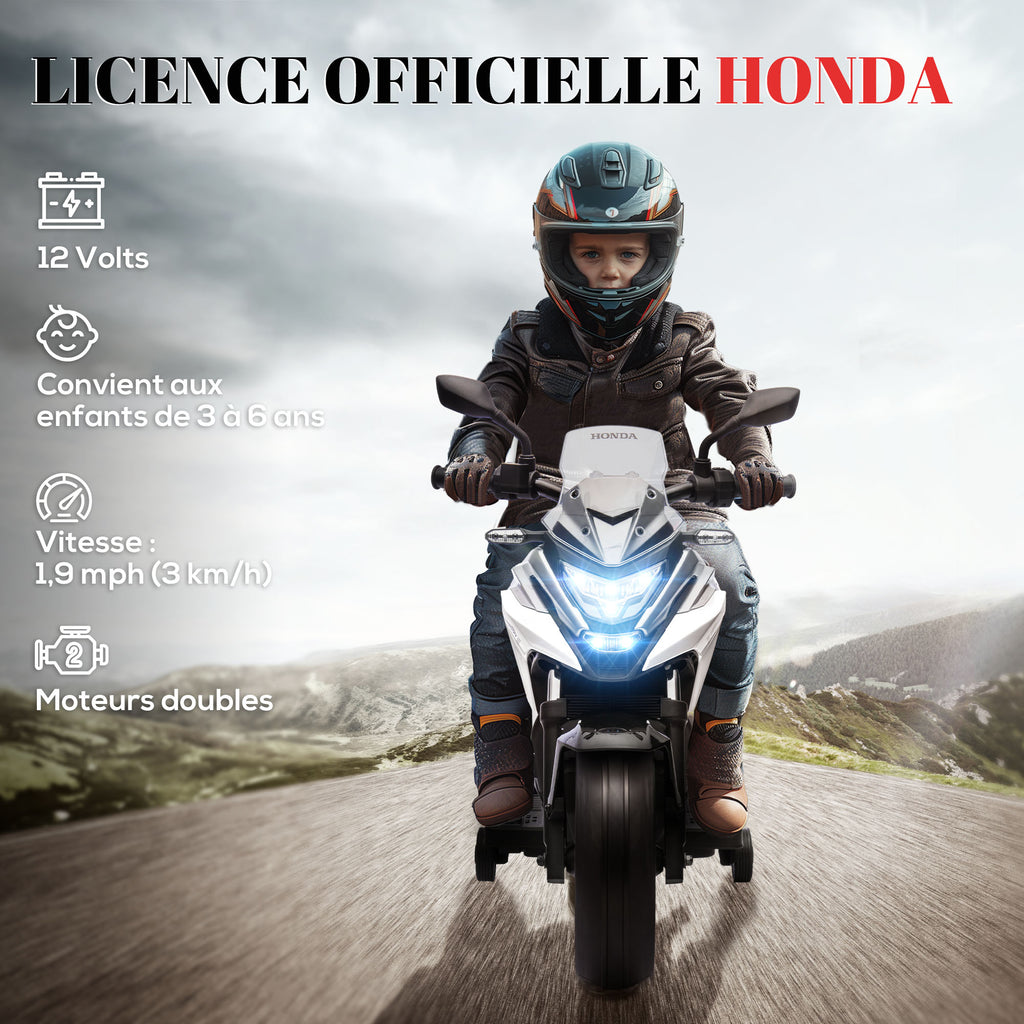 Moto électrique pour enfants moto porteur Honda pour enfants 3 à 6 ans avec musique, phares blanc-3