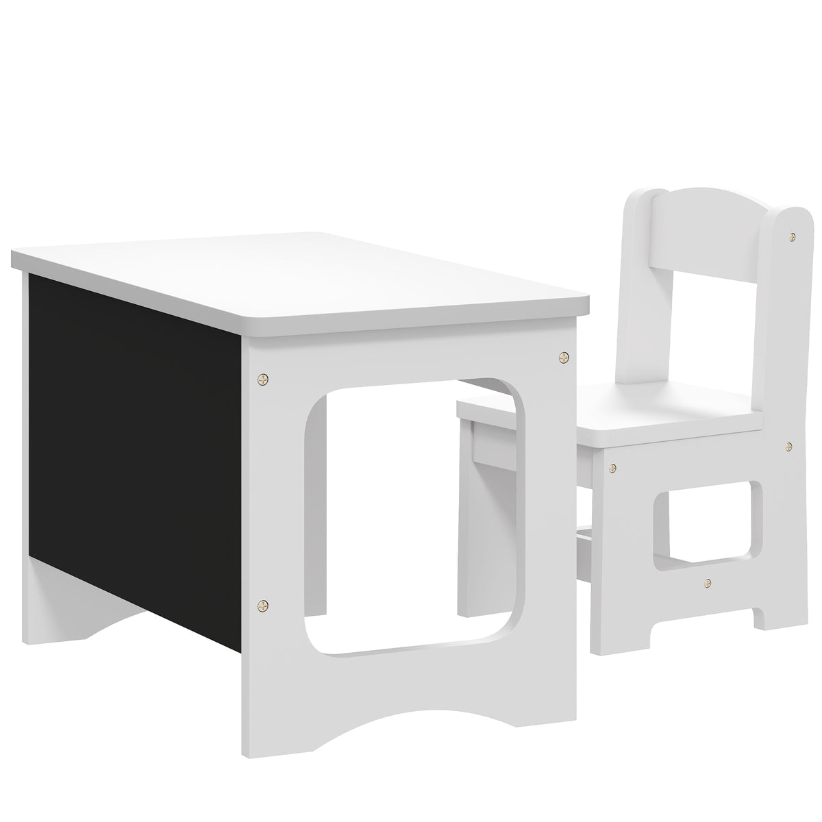 Bureau et Chaise pour Enfant avec Plateau Réversible Tableau Noir, 3 à 6 Ans, Blanc-0