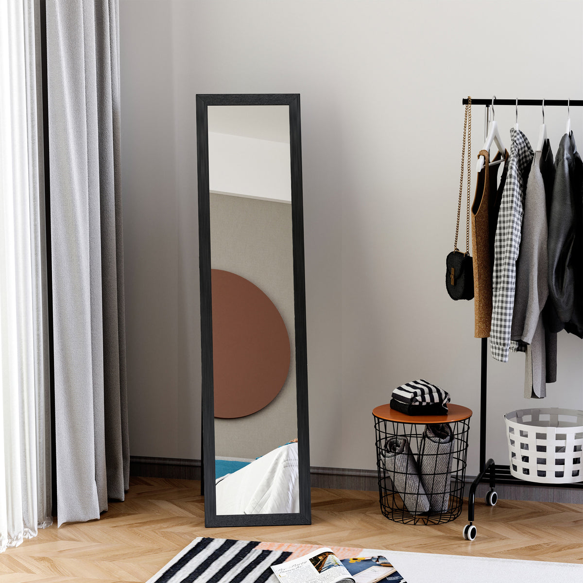 Miroir sur Pied et Mural Rectangulaire, Miroir de Sol Pleine Longueur pour Dressing, Chambre, Salon, 37 x 37 x 154 cm, Noir-9