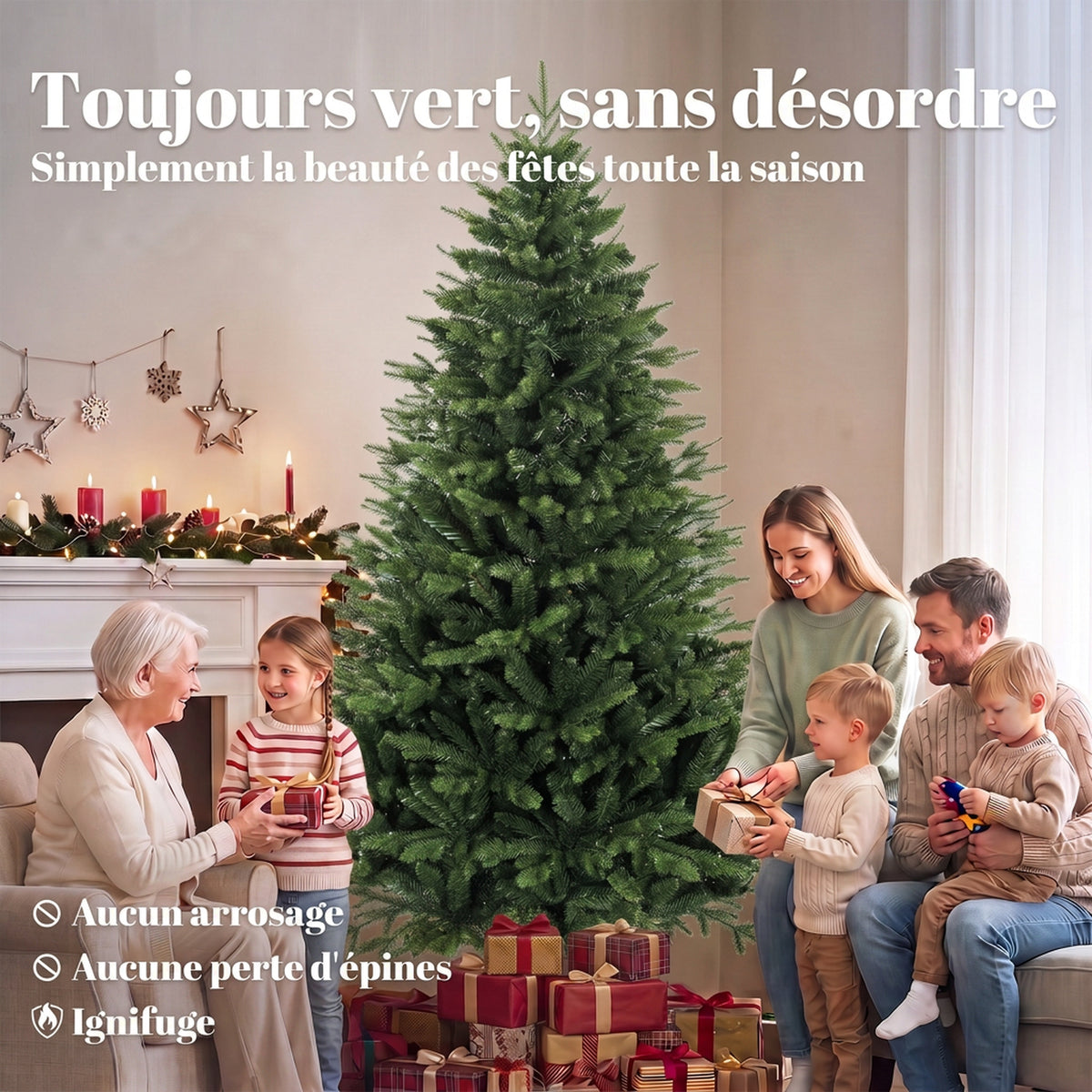 Sapin de Noël Artificiel 180 cm, Arbre de Noël avec 889 Pointes de Branches Articulées Réalistes, Support en Bois, Vert-3