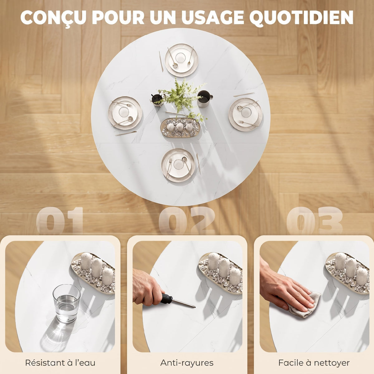 Table à Manger Pliante sur Roulettes, Table de Cuisine pour 4 Personnes avec Étagère Intégrée, 100 x 100 x 75 cm, Blanc-5