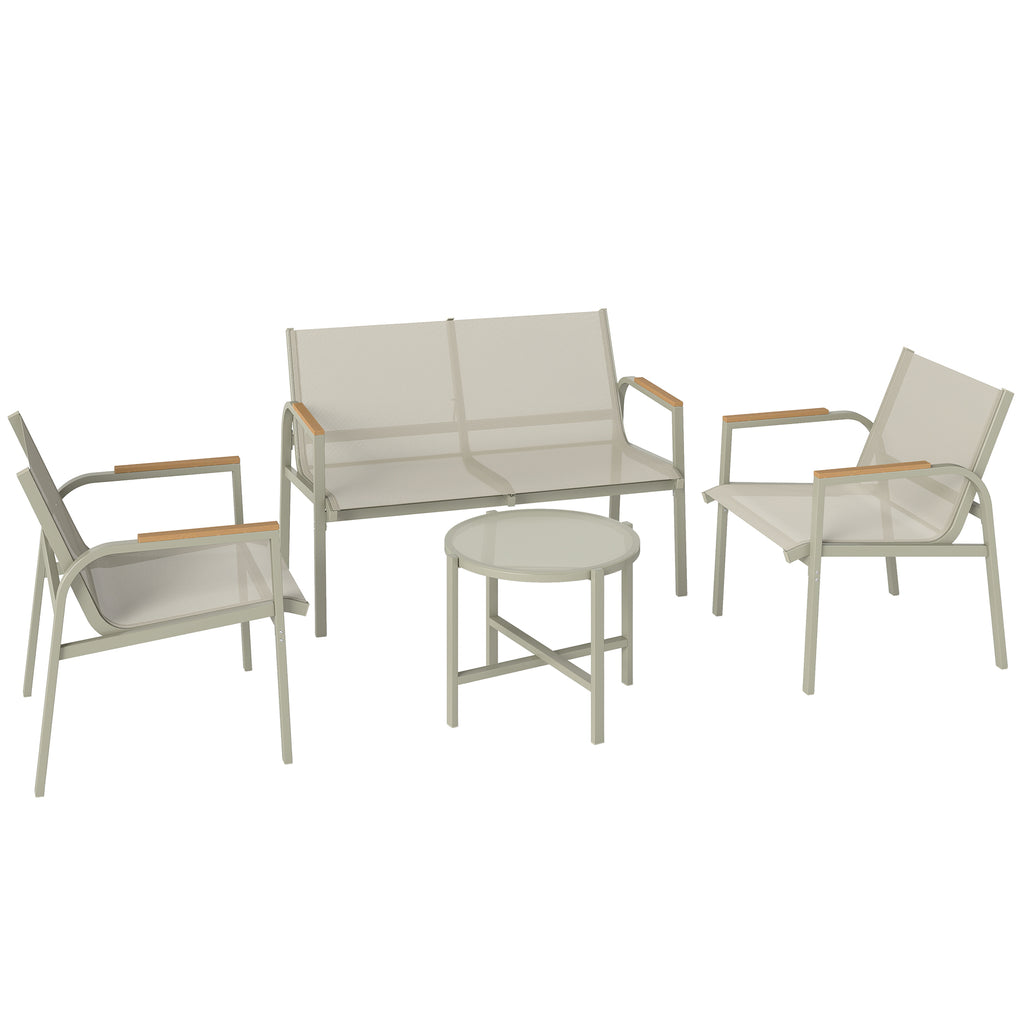 Salon de Jardin Ensemble de Terrasse avec Canapé 2 Places, 2 Fauteuils et Table Basse en Verre Trempé 4 Pièces Vert-0