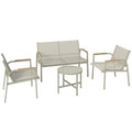 Salon de Jardin Ensemble de Terrasse avec Canapé 2 Places, 2 Fauteuils et Table Basse en Verre Trempé 4 Pièces Vert-0