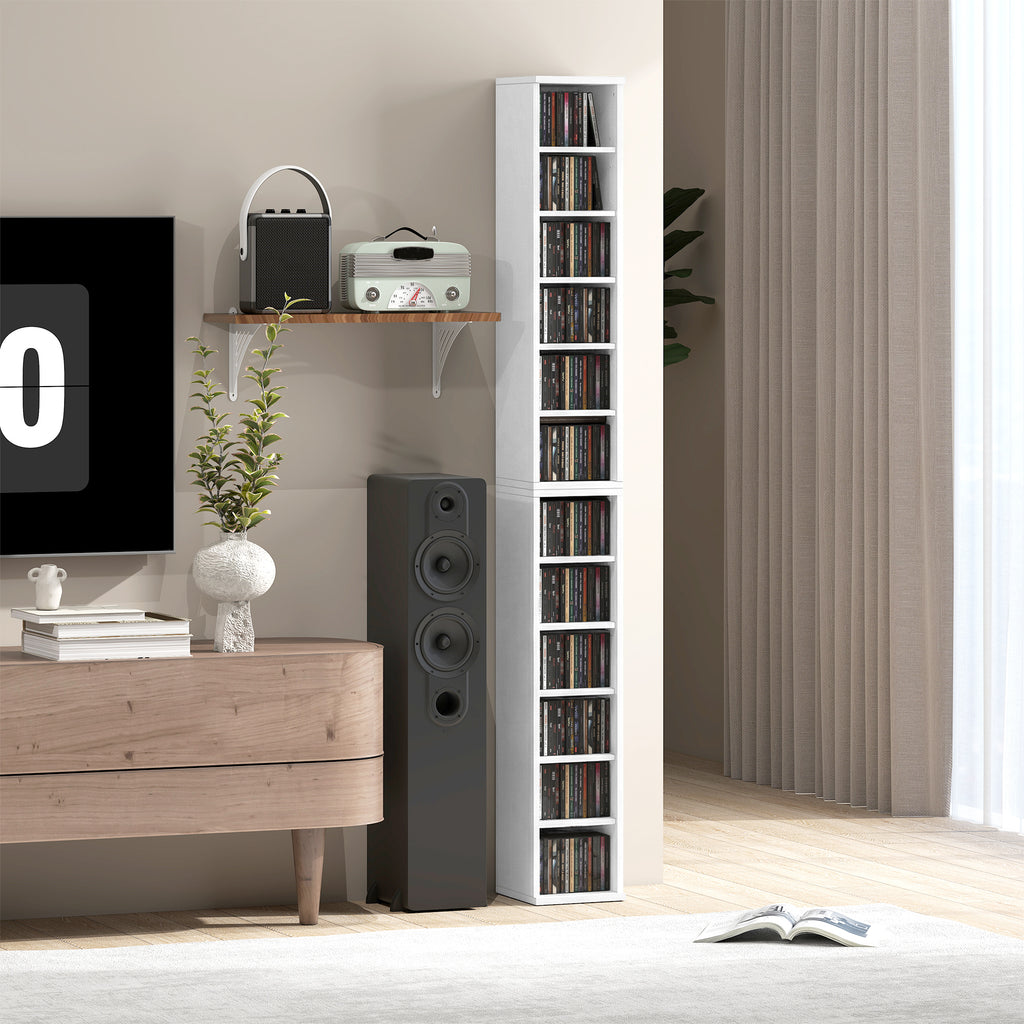 Lot de 2 étagères colonnes armoire de rangement CD-DVD 12 compartiments 21 x 22,5 x 88,5 cm capacité 204 CD blanc-9