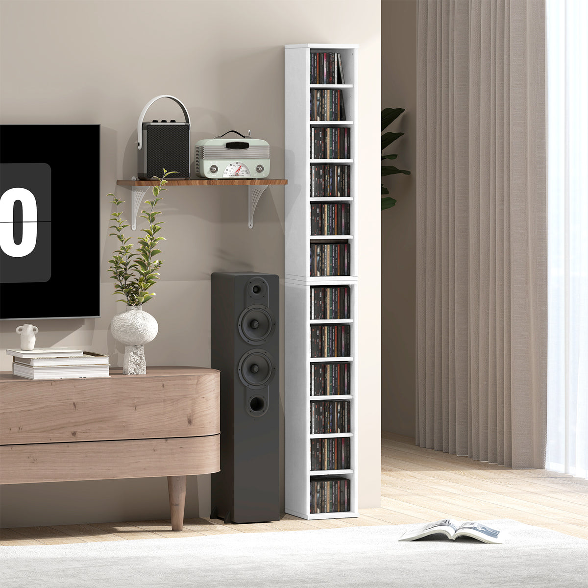 Lot de 2 étagères colonnes armoire de rangement CD-DVD 12 compartiments 21 x 22,5 x 88,5 cm capacité 204 CD blanc-9